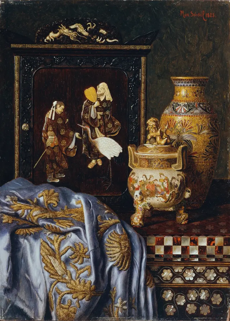 Stillleben mit japanischen Kunstgegenständen von Max Schödl