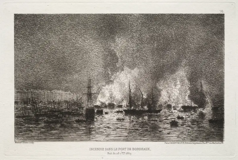 Feuersbrunst im Hafen von Bordeaux von Maxime Lalanne