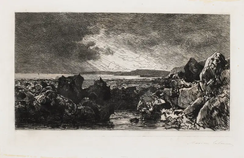 Die schwarzen Felsen bei Trouville (Niedrigwasser) von Maxime Lalanne