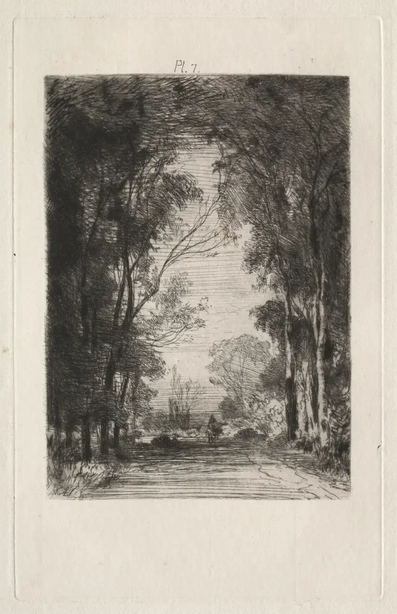 Wanderer auf einem Weg im Wald von Maxime Lalanne