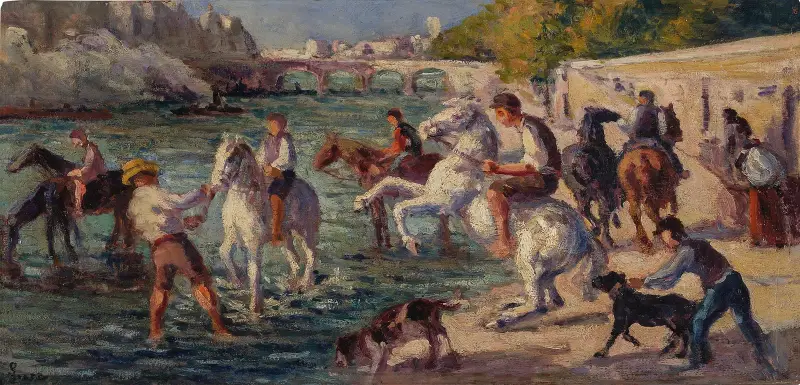 Hästar som badar i Seine av Maximilien Luce