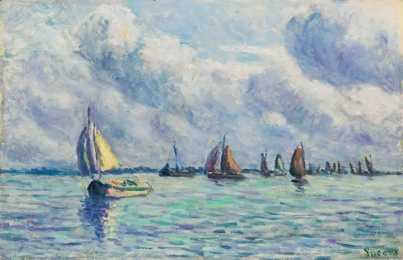 Bateaux Sur La Meuse À Rotterdam av Maximilien Luce