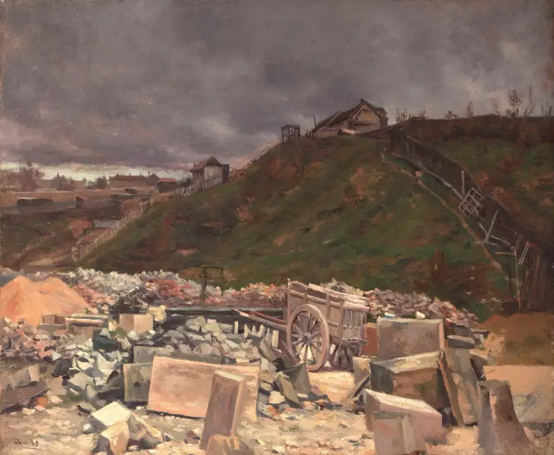 Dépôt de pavés à Montmartre [Paysage à la charrette] av Maximilien Luce