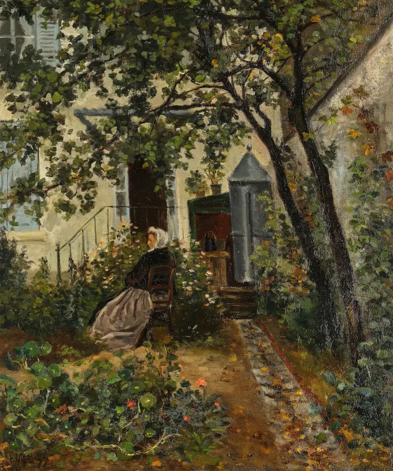 Konstnärens mor i trädgården i Montrouge av Maximilien Luce