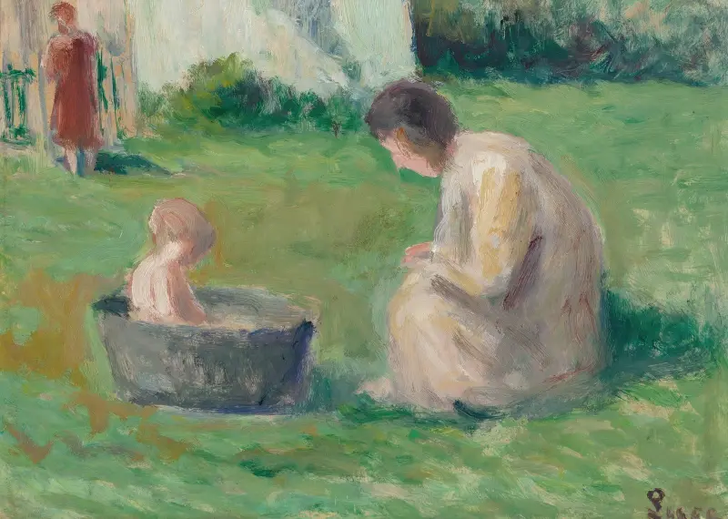 Badet av babyn av Maximilien Luce
