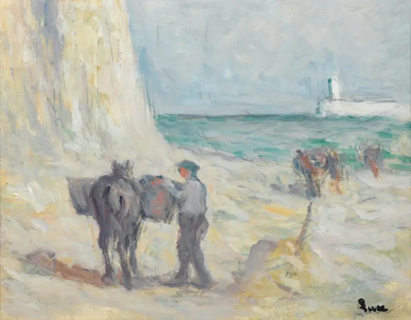Le Tréport, insamling av tång av Maximilien Luce