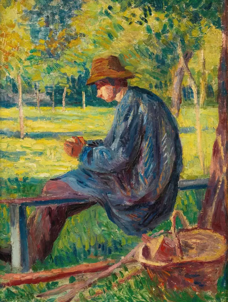 Ludovic Rodo Pissarro i sin fars trädgård i Éragny av Maximilien Luce