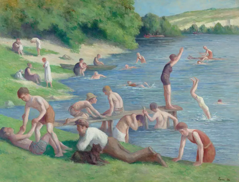 Méricourt, koupající se a potápěči, Maximilien Luce