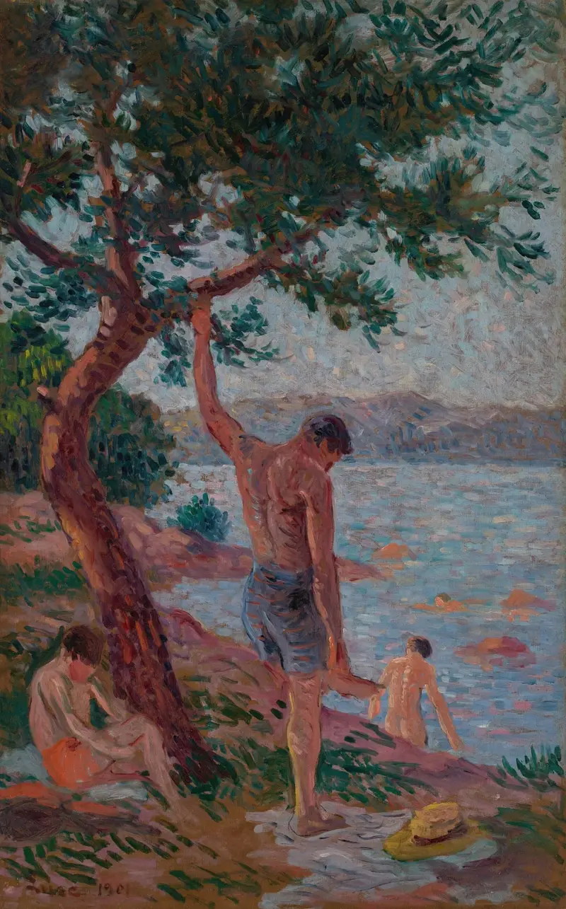 Saint-Tropez, badande under pinjerna av Maximilien Luce