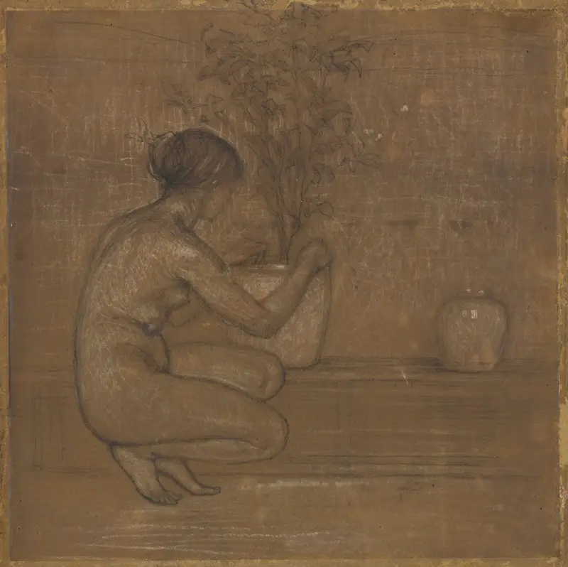 Hukande figur. Studie för Den vita symfonin; Tre flickor av James Abbott McNeill Whistler