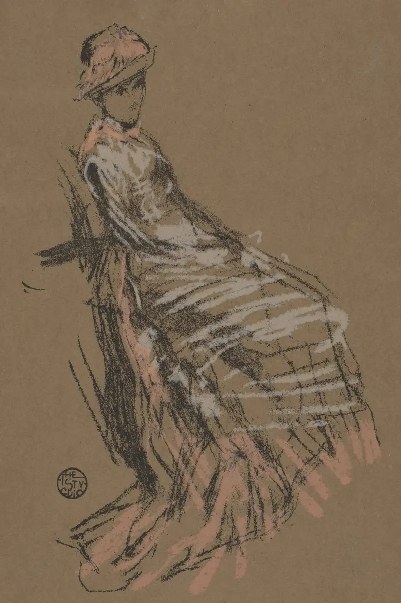 Seated woman in pink and white, wearing hat av James Abbott McNeill Whistler