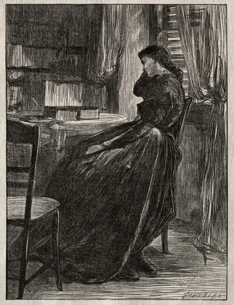 The Trial Sermon, Joanna Douglas at Her Desk av James Abbott McNeill Whistler
