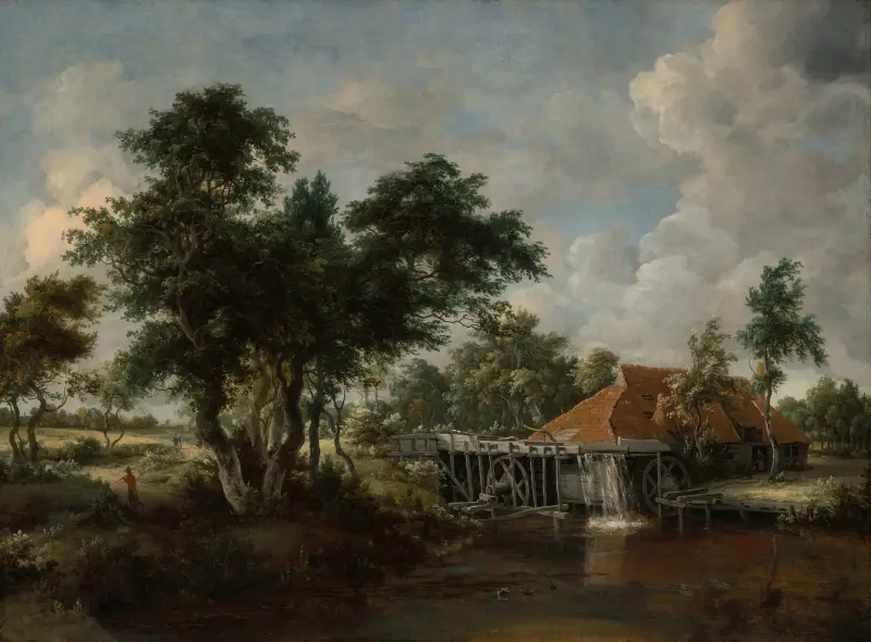 Die Wassermühle mit dem großen roten Dach von Meindert Hobbema