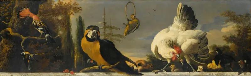 Birds on a Balustrade av Melchior d'Hondecoeter