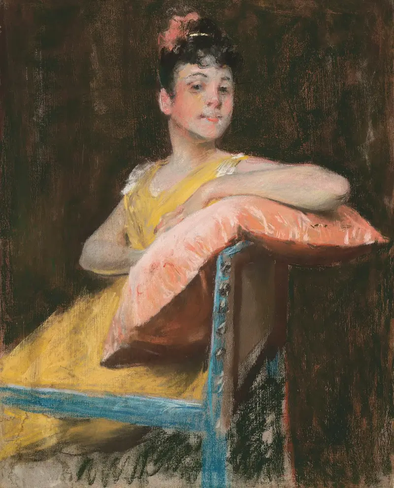 Ein Mädchen in Gelb (Das gelbe Kleid) von William Merritt Chase