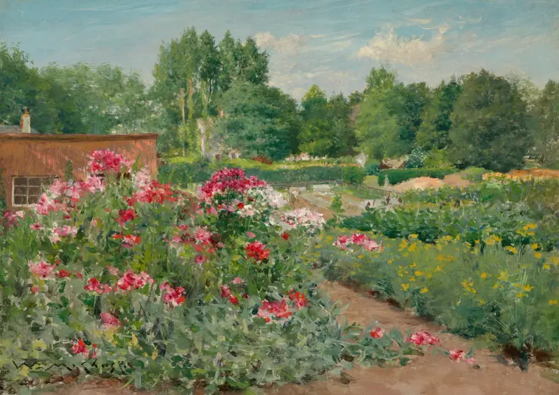 Flower Beds, Central Park av William Merritt Chase