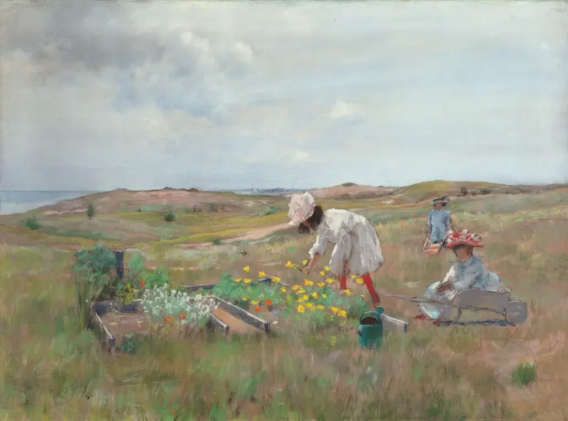 Gathering Flowers, Shinnecock, Long Island av William Merritt Chase
