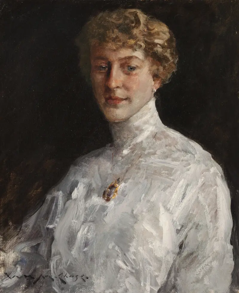 Dame in weißer Bluse von William Merritt Chase
