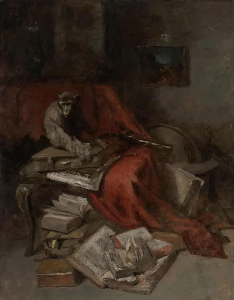 Monkeying with Literature av William Merritt Chase
