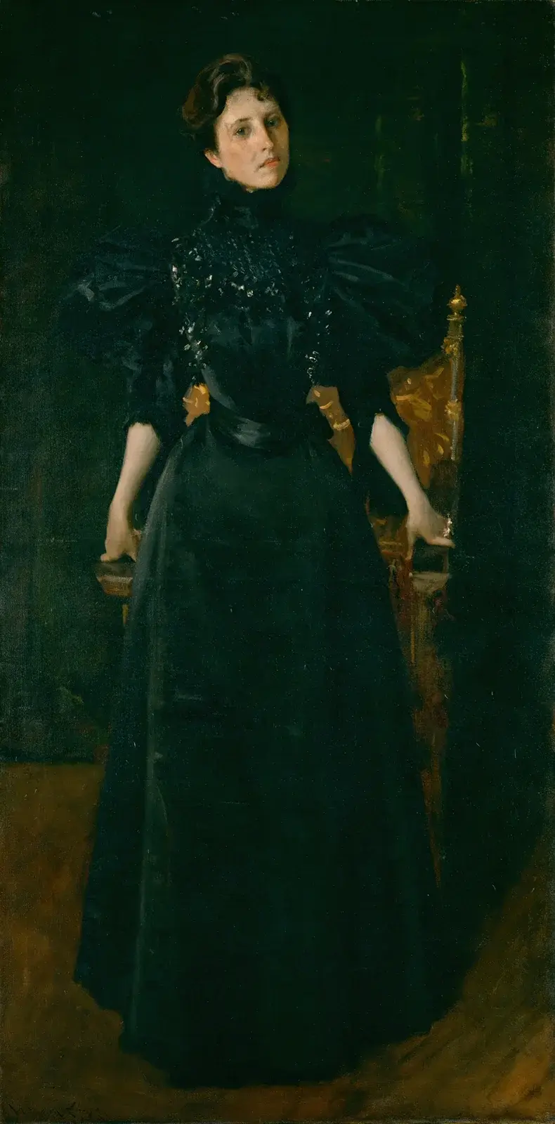 Porträtt av en dam i svart av William Merritt Chase