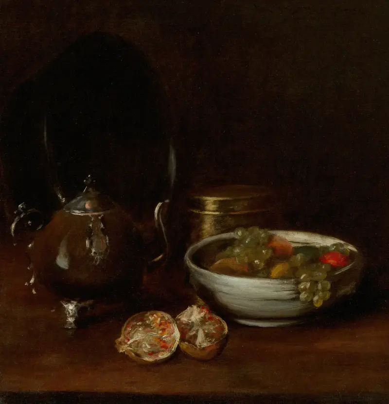 Stilleben med tekanna och frukt av William Merritt Chase