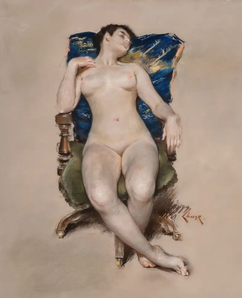 Ohne Titel (Ruhender Akt im Stuhl) von William Merritt Chase