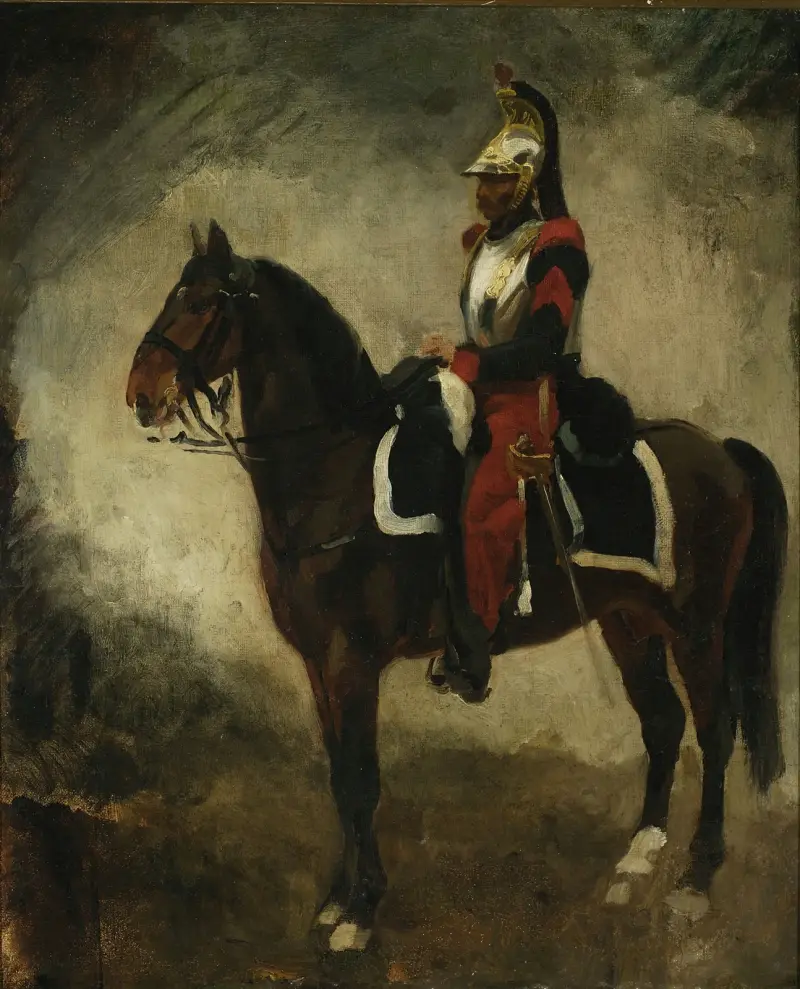 Cuirassier on a bay horse av Piotr Michałowski