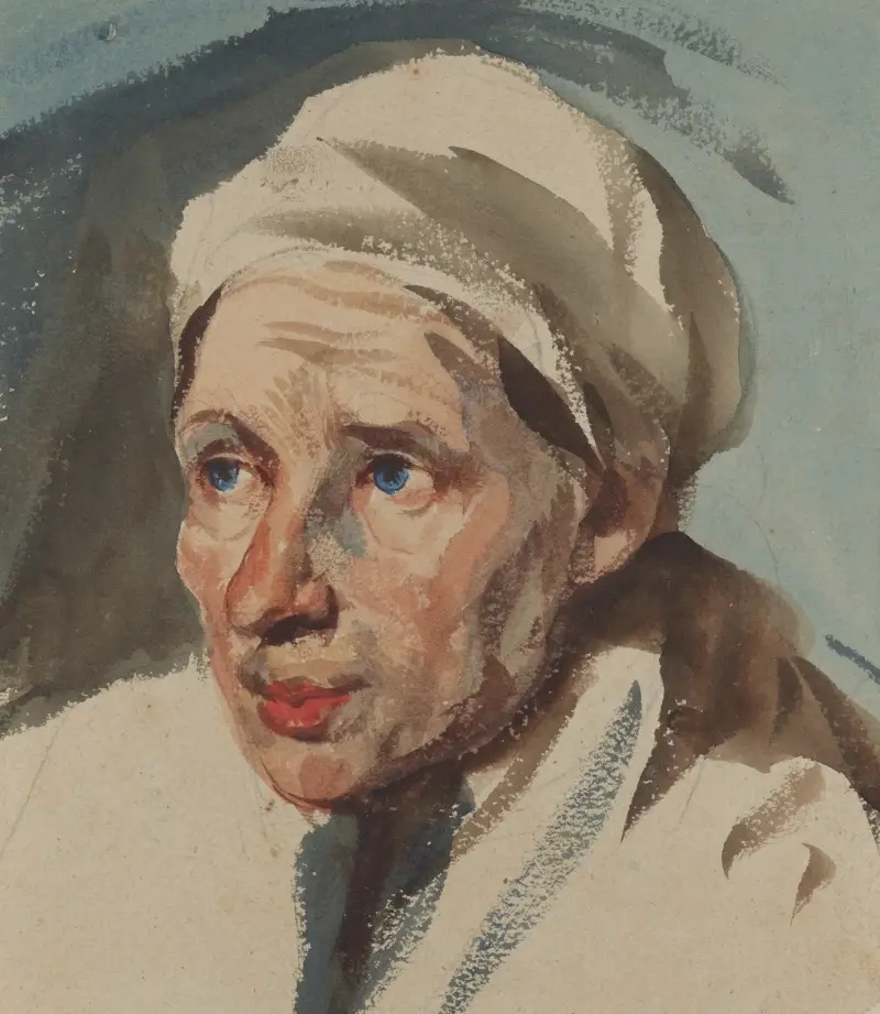 Landscape study of a village woman av Piotr Michałowski