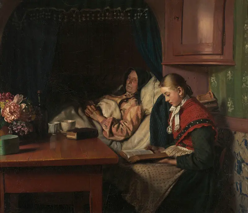 By Grandmothers sickbed av Michael Ancher