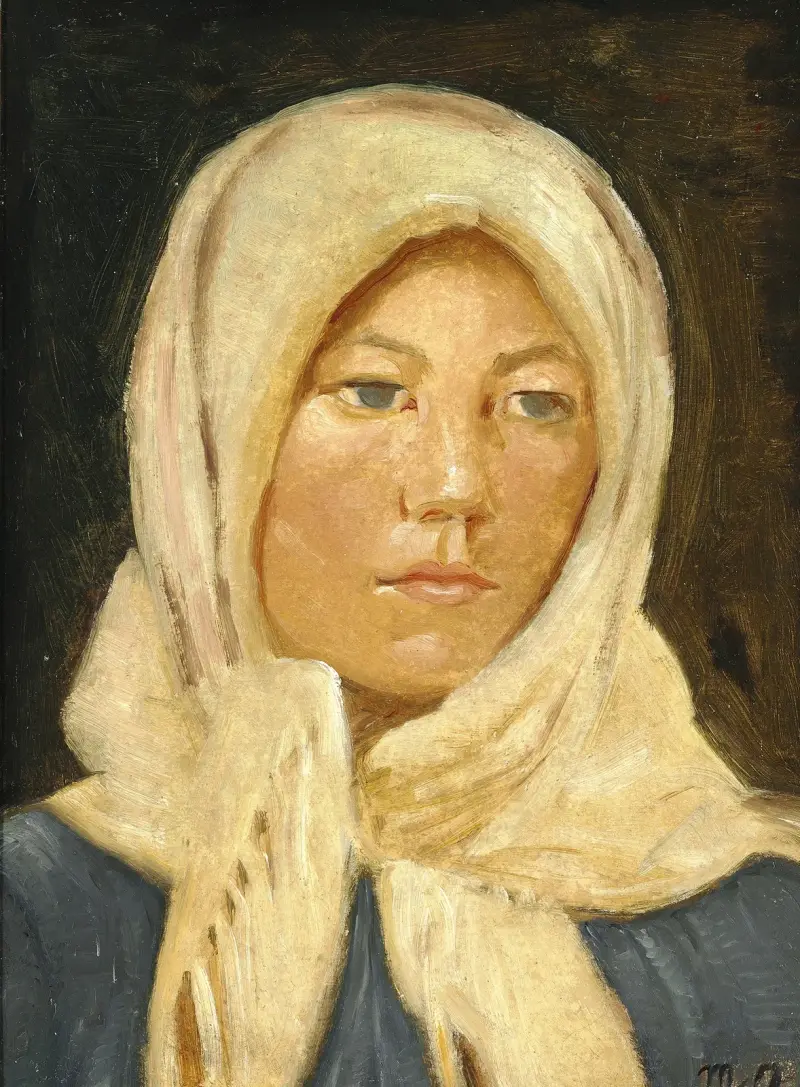En ung skagenspige med tørklæde av Michael Ancher