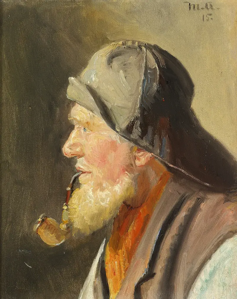 Fischer mit Pfeife und Südwester von Michael Ancher