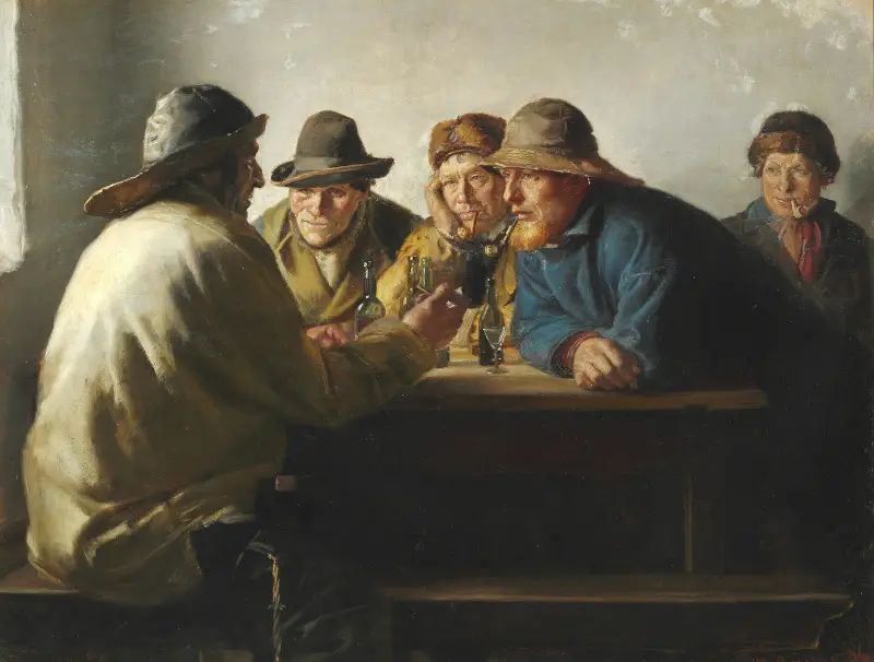 Fischer um einen Tisch beim Feierabendbier von Michael Ancher