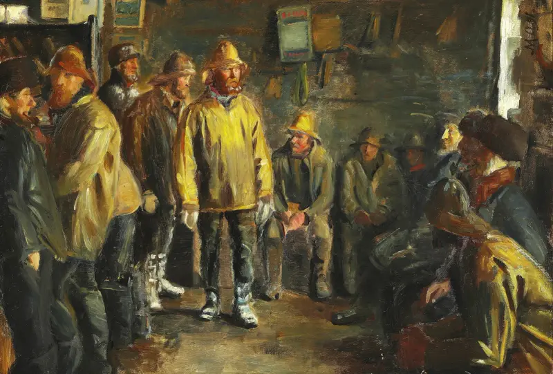 I köpmannens bod en vinterdag när man inte fiskar av Michael Ancher