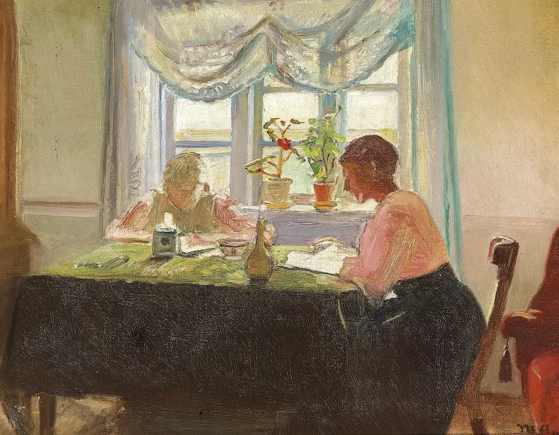Lektieläsning vid fönstret av Michael Ancher
