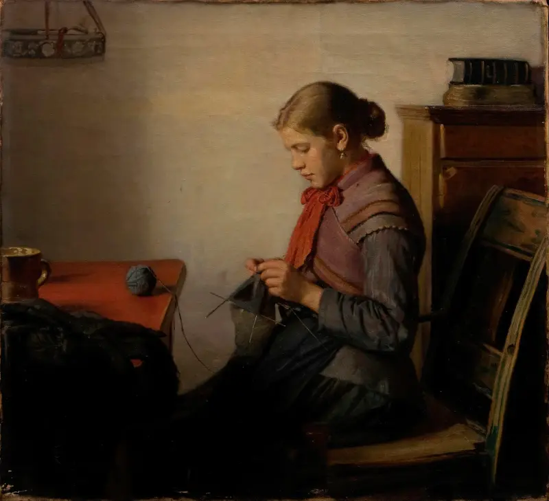 Skagenmädchen, Maren Sofie, strickend von Michael Ancher