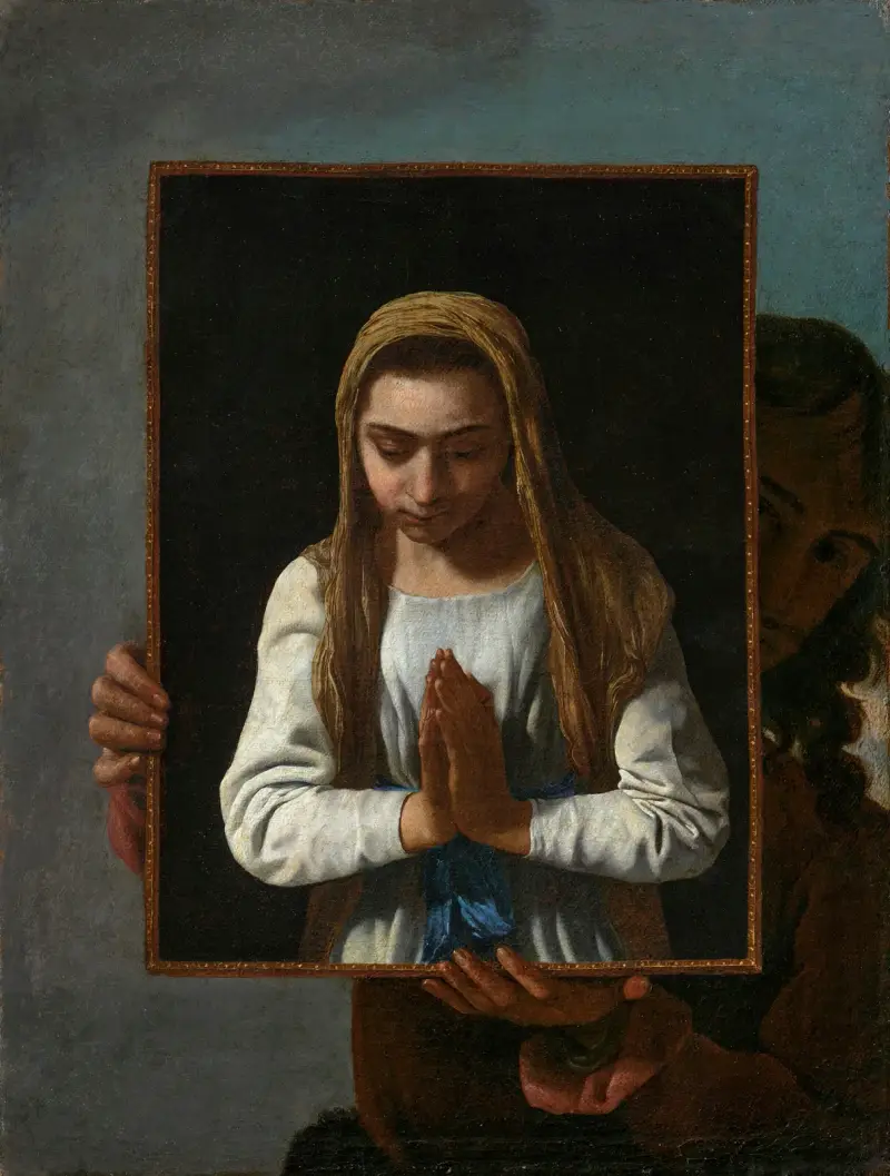 A portrait of the artist, presenting the Virgin in Prayer av Michael Sweerts