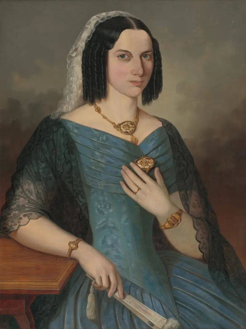 Portrait of a lady in blue av Peter Michal Bohúň