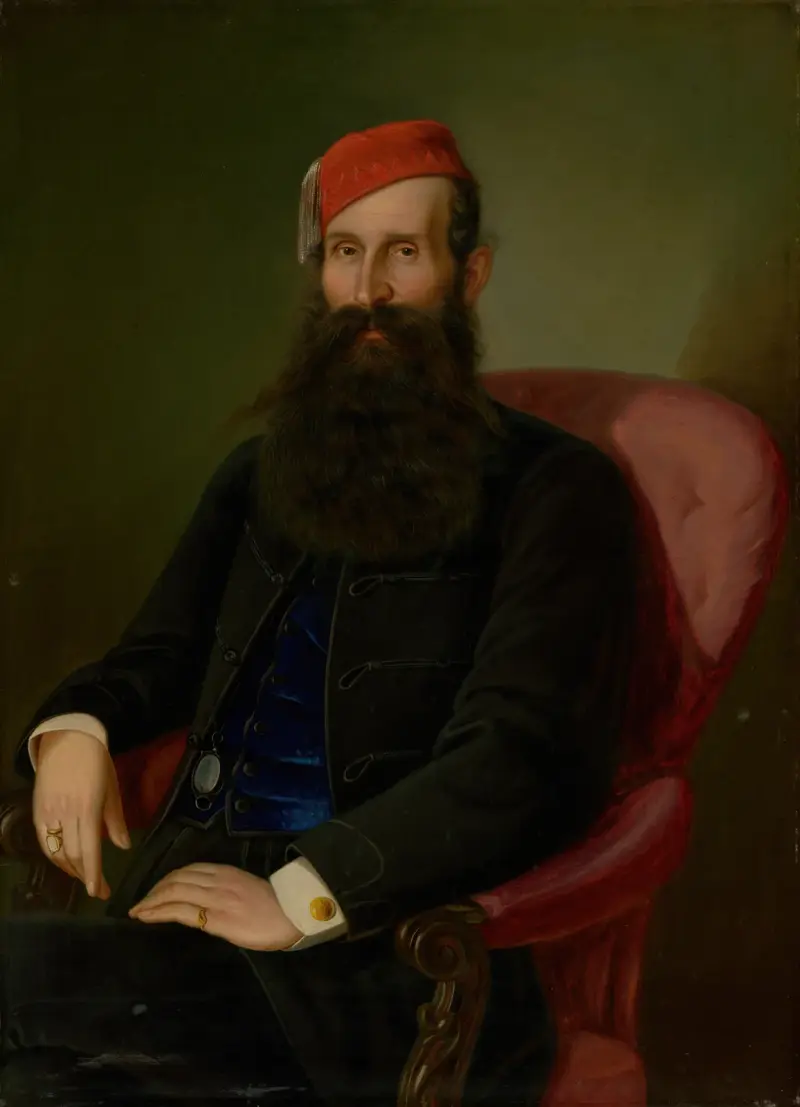 Portret mężczyzny w fezie (Portret Kolomana Kubínego), Peter Michal Bohúň