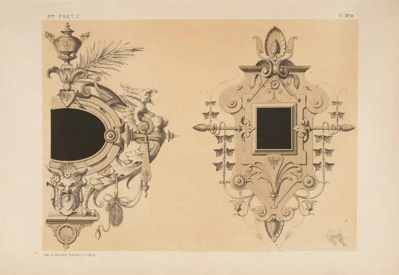 Cartouches pour enserrer des marbres ou des camées; genre néo-grec av Michel Liénard