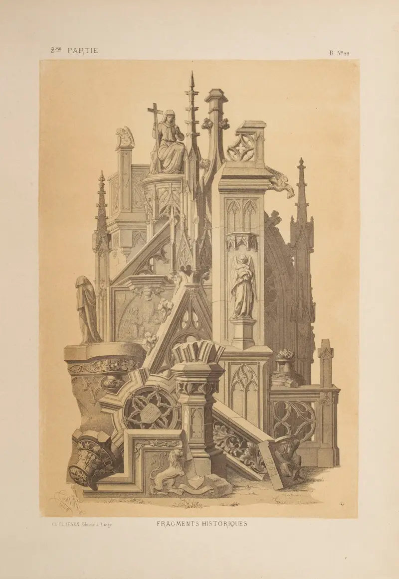Groupe de sculptures, fragments historiques XIVe et XVe siècles av Michel Liénard