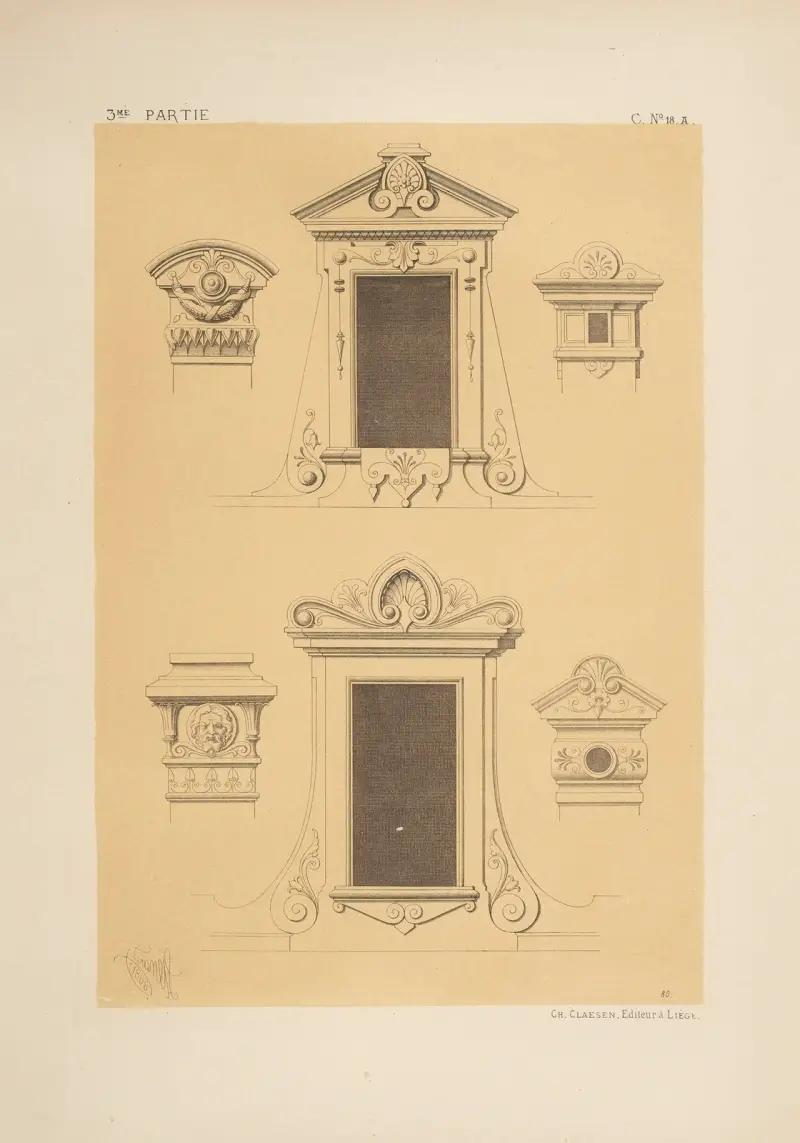 Lucarne et couronnement de cheminée; genre néo-grec, 1866 – nr 2 av Michel Liénard