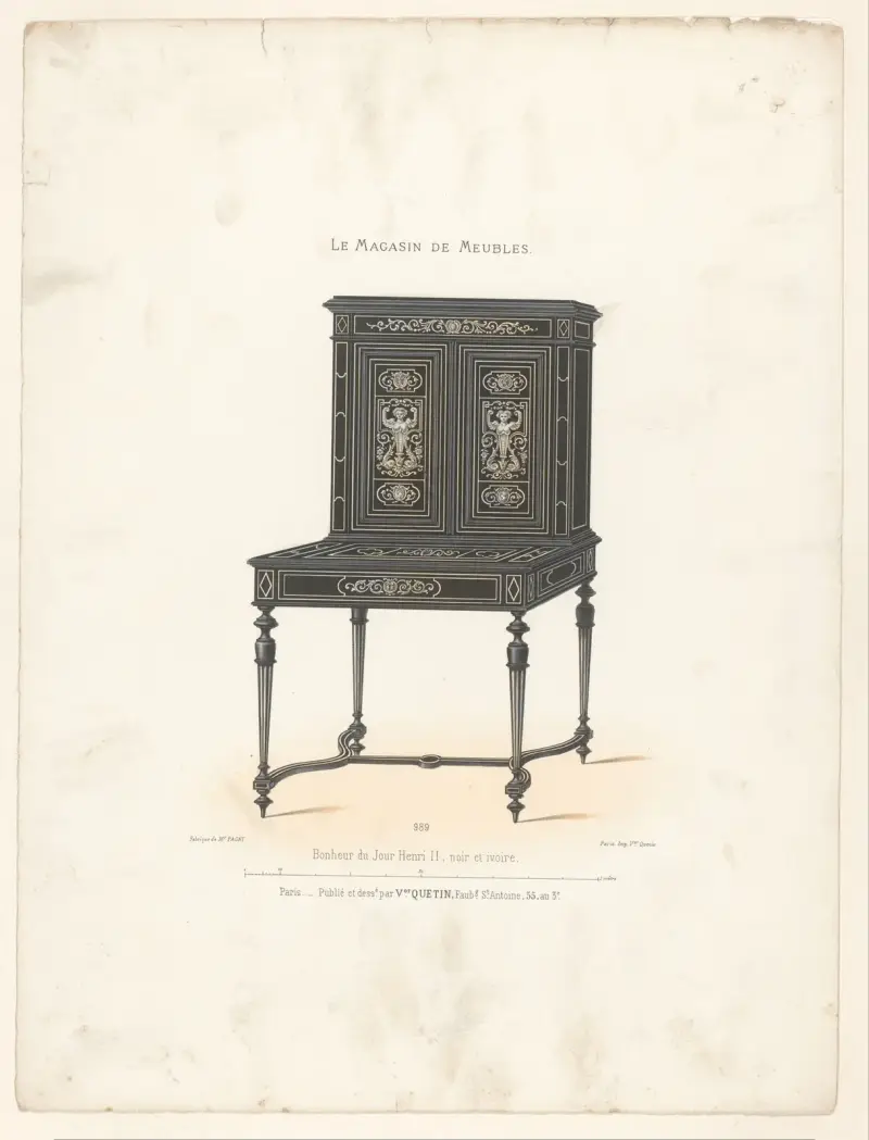 Bonheur du jour Bonheur du Jour Henri II, noir et ivoire av Victor Léon Michel Quétin