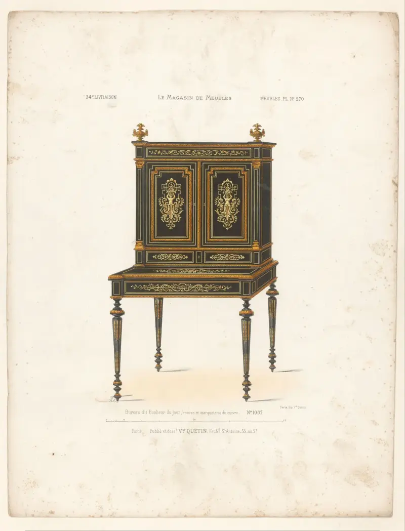 Bureau dit Bonheur du jour, bronze et marqueterie de cuivre av Victor Léon Michel Quétin