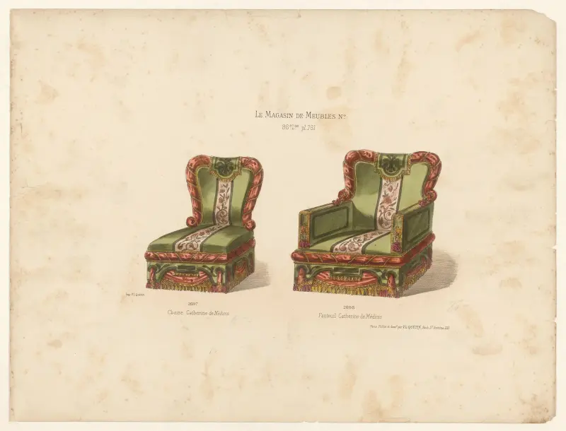 Stuhl Katharina von Medici; Sessel Katharina von Medici von Victor Léon Michel Quétin