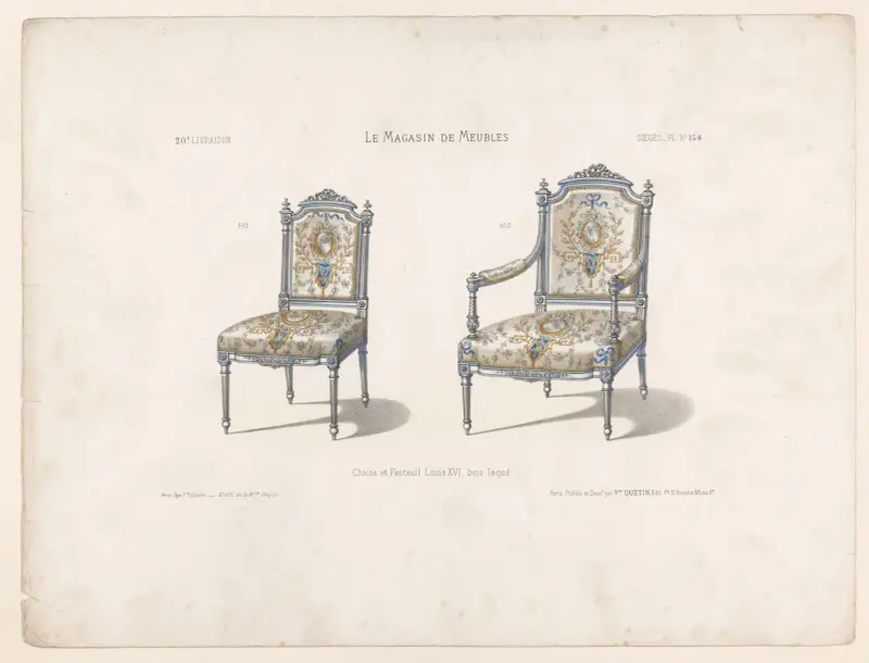 Chaise et Fauteuil Louis XVI, bois laqué av Victor Léon Michel Quétin