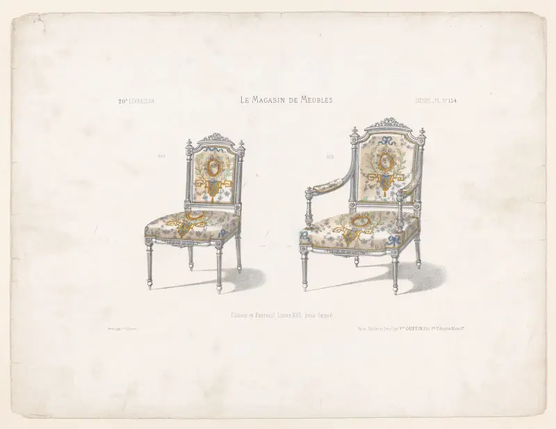 Chaise et Fauteuil Louis XVI, bois laqué. av Victor Léon Michel Quétin