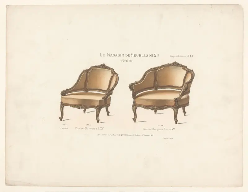 Marquise-stol L. XV ; fåtölj Marquise Louis XV av Victor Léon Michel Quétin