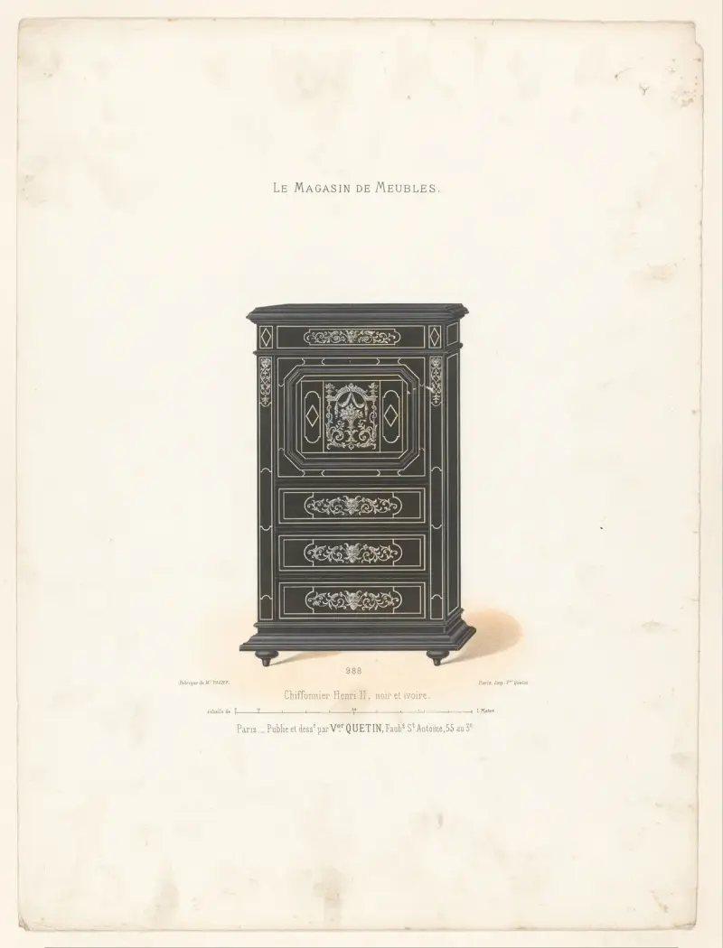 Henri II-chiffonnier, svart och elfenben av Victor Léon Michel Quétin