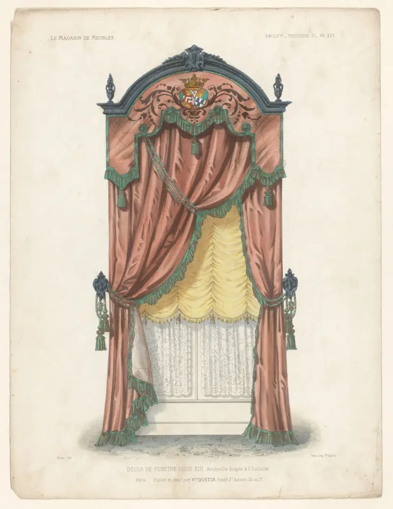 Fönsterdekor Louis XIII, italienskt draperat valv av Victor Léon Michel Quétin