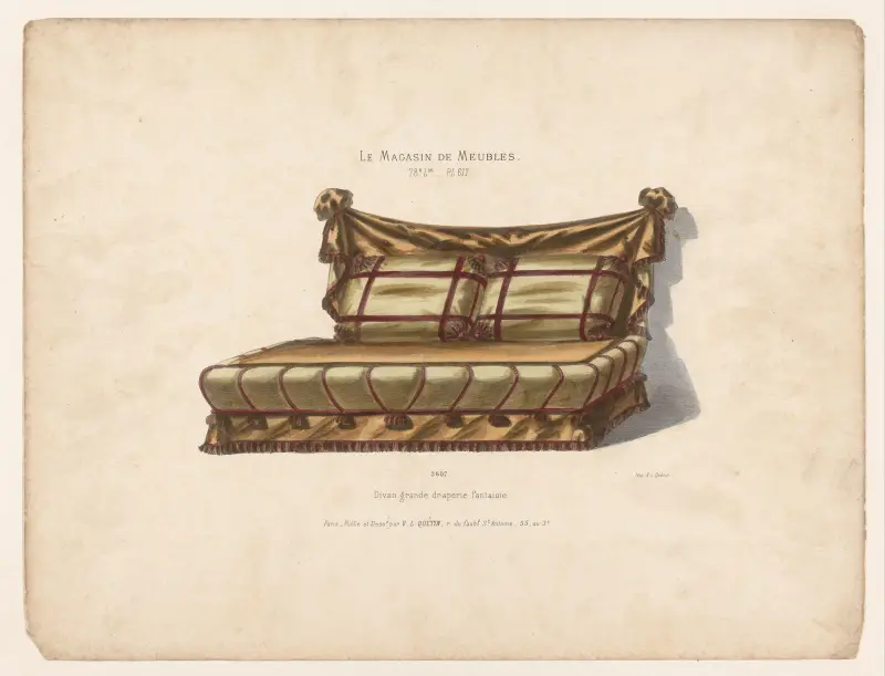 Stor divan med fantasidrapering av Victor Léon Michel Quétin